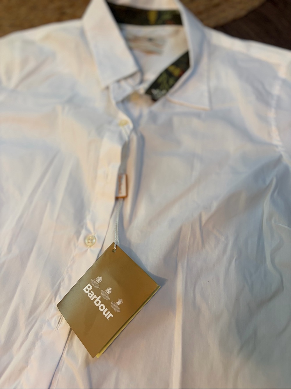 NWT Barbour White Long-Sleeve Dress Shirt with Patterned Collar Trim 14 - Picture 2 of 9